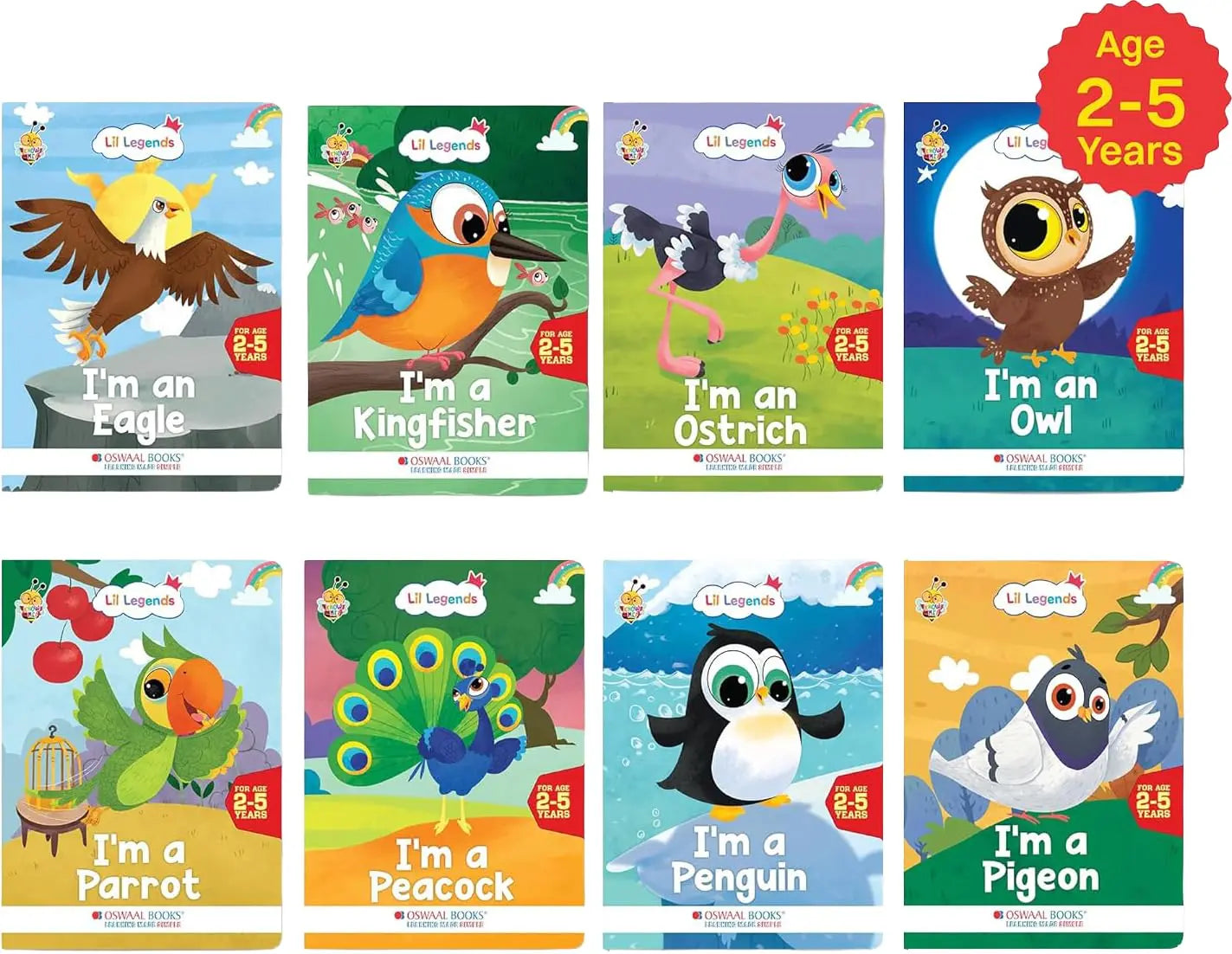 Oswaal Lil Legends Know Me Series Birds - Set of 8 Illustrated Picture Books for Kids Age 2+ Years | Eagle, Kingfisher, Ostrich, Owl, Parrot, Peacock, Penguin & Pigeon | Fun Facts for Early Learning