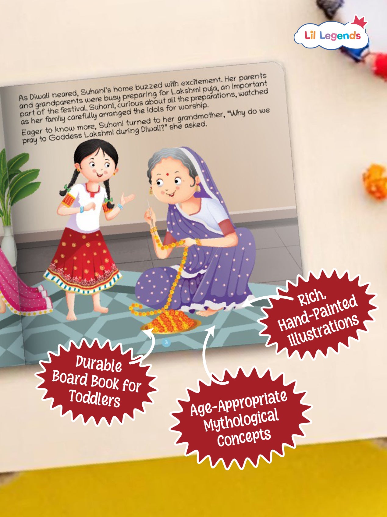 Enchanting Tale of Goddess Lakshmi – Illustrated Mythological Story Book for Kids | Short, Inspiring Bedtime Story | Ages 3+ | Board Book with Cultural Values