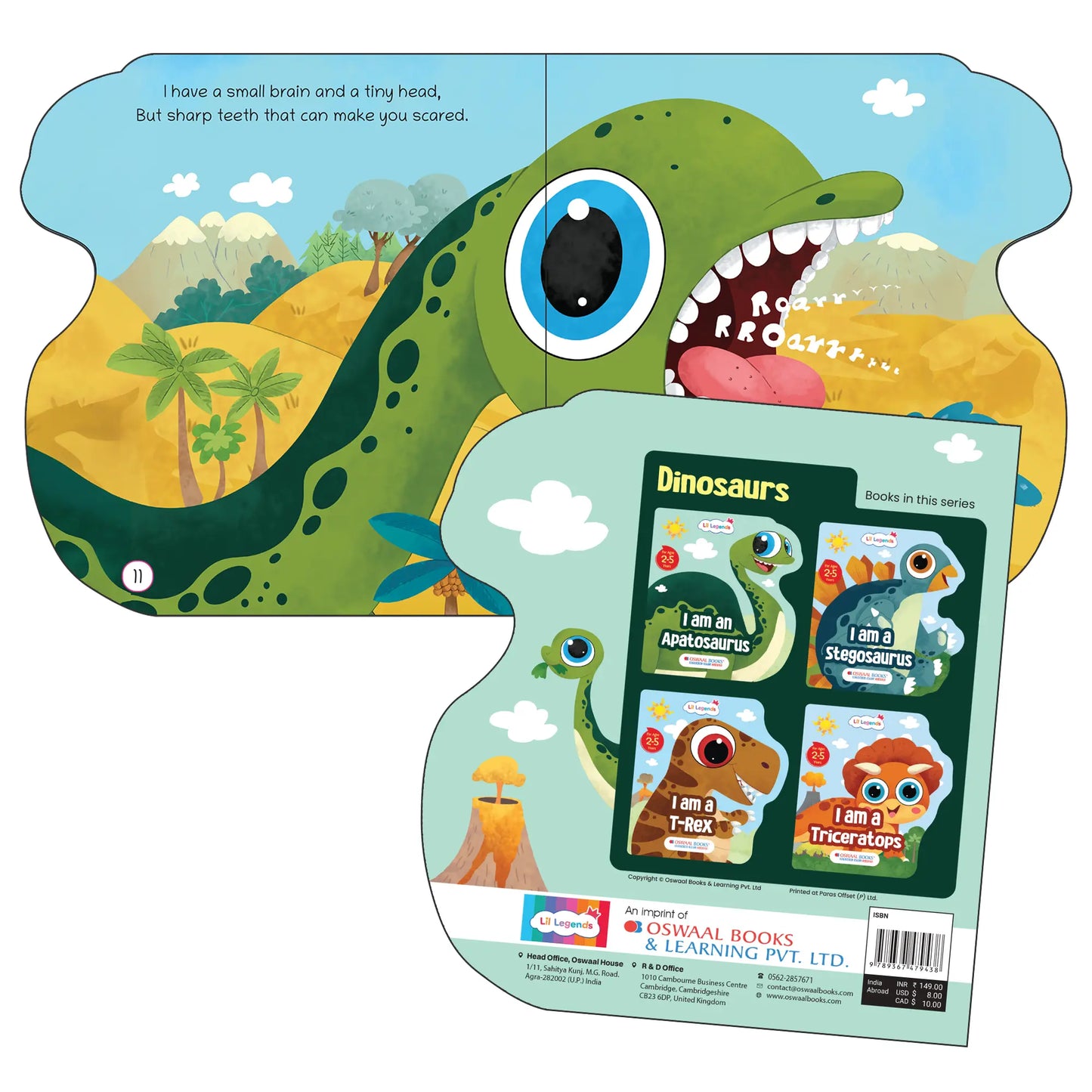 Lil Legends Dino Shaped Board Book for Kids | I am an Apatosaurus | Illustrated Dinosaur Story Book | Early Learning Picture Book | Age 2+ Years | Board Book | Durable