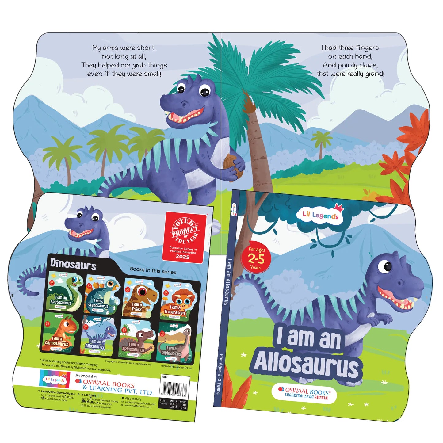 Lil Legends Dinosaur Shaped Board Books for Kids | Set of 4 Books | I am Spinosaurus, Carnotaurus, Allosaurus & Diplodocus | Durable Rhyming Books | Ages 2–5 Years | Board Book Set