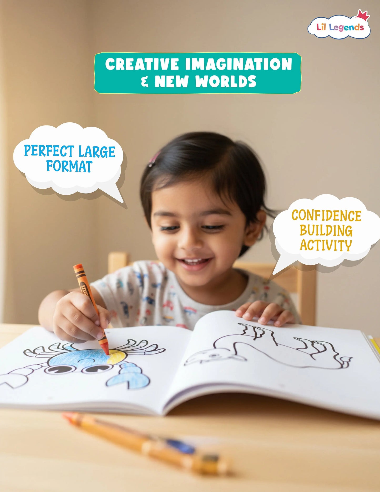 Lil Legends Jumbo Colouring Books for Kids Age 3-7 Years | Set of 4 Volumes – 200+ Bold Outline Illustrations | Animals, Nature, Vehicles & Scenes | Creativity & Fine Motor Skills Activity Book