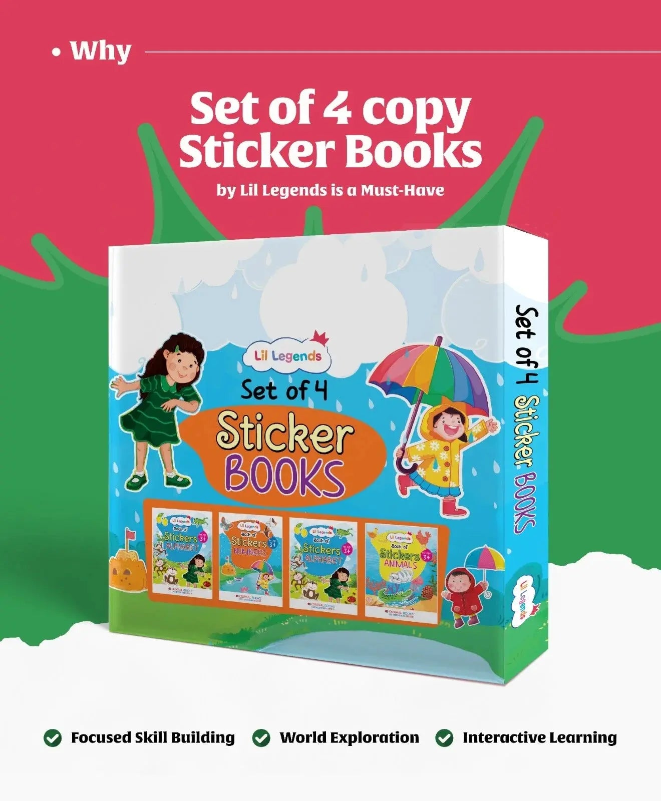 Lil Legends Set of 4 Sticker Books Box Set | Learn Alphabets (ABC), Numbers (123), Shapes and Animals | Fun Learning, Peel and Paste Activities For Toddlers | For LKG/UKG | Age 3+Β