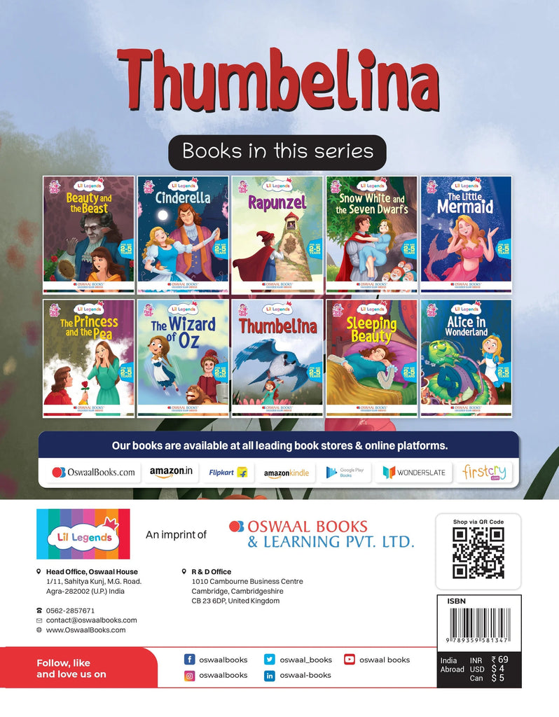 Lil Legends Fairy Tales- Thumbelina For Kids, Age 2-5 Years | Illustrated Stories | Bed Time Books Oswaal Books and Learning Private Limited