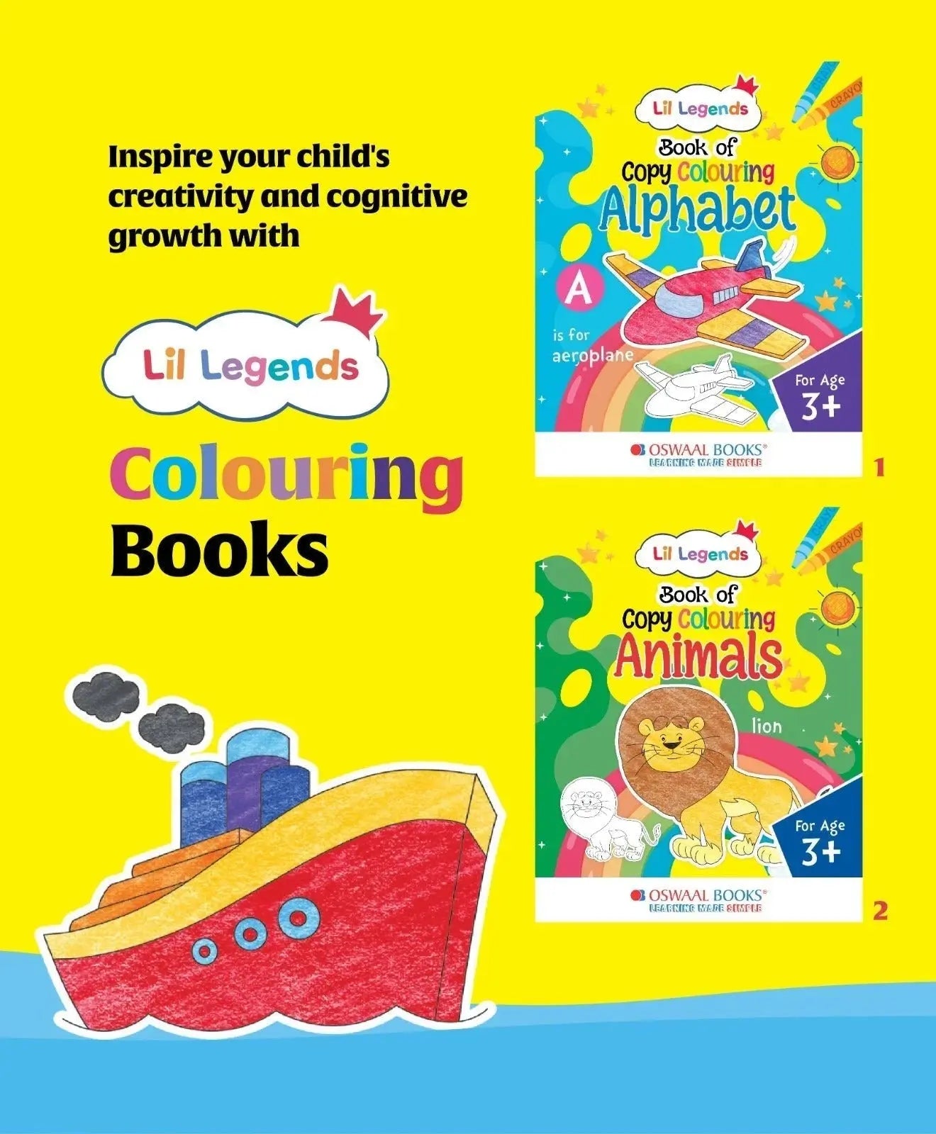 Lil Legends Set of 10 Copy Colouring Books for Kids | Box Set of 10 Books | Alphabet, Numbers, Shapes, Fruits and More | Focus and Vocabulary Building | For Nursery/LKG/UKG | Age 3+