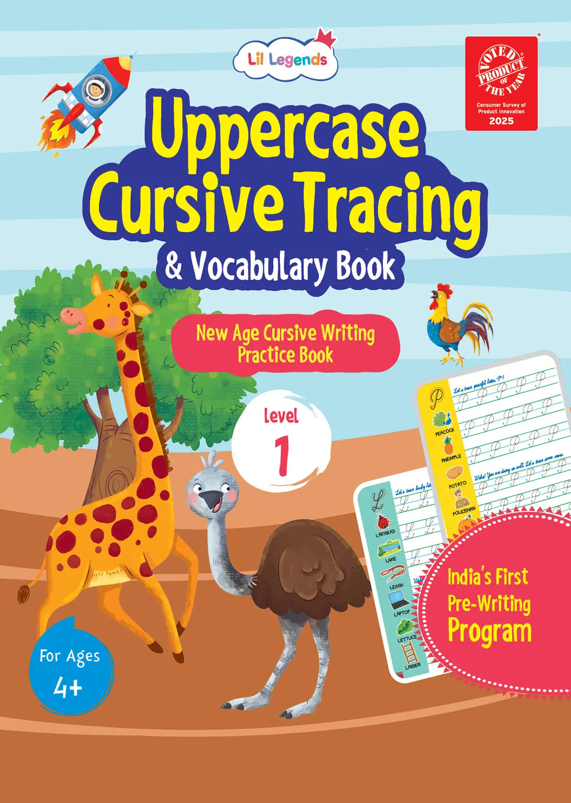 Lil Legends Uppercase Cursive Tracing & Vocabulary Workbook for Kids | Level 1 Handwriting Practice Book | Learn Letter Formation & Improve Writing Skills | Age 4+