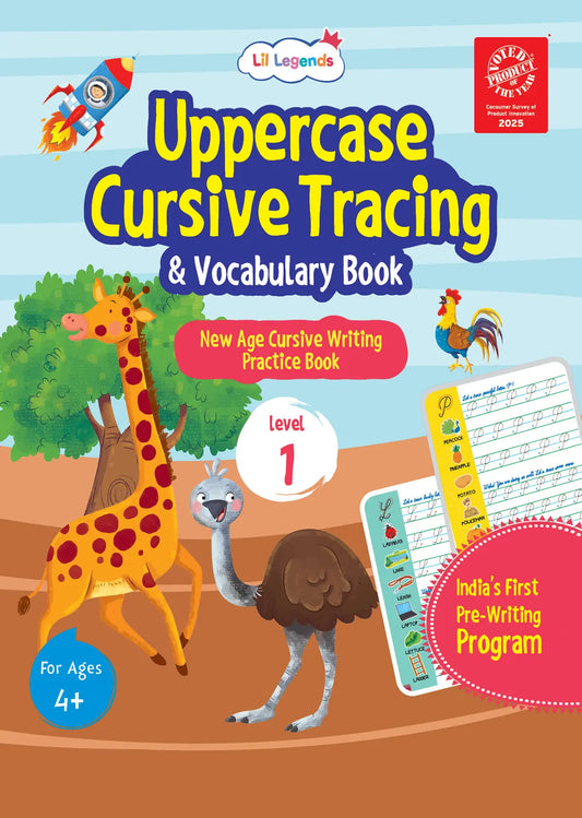 Lil Legends Uppercase Cursive Tracing & Vocabulary Workbook for Kids | Level 1 Handwriting Practice Book | Learn Letter Formation & Improve Writing Skills | Age 4+