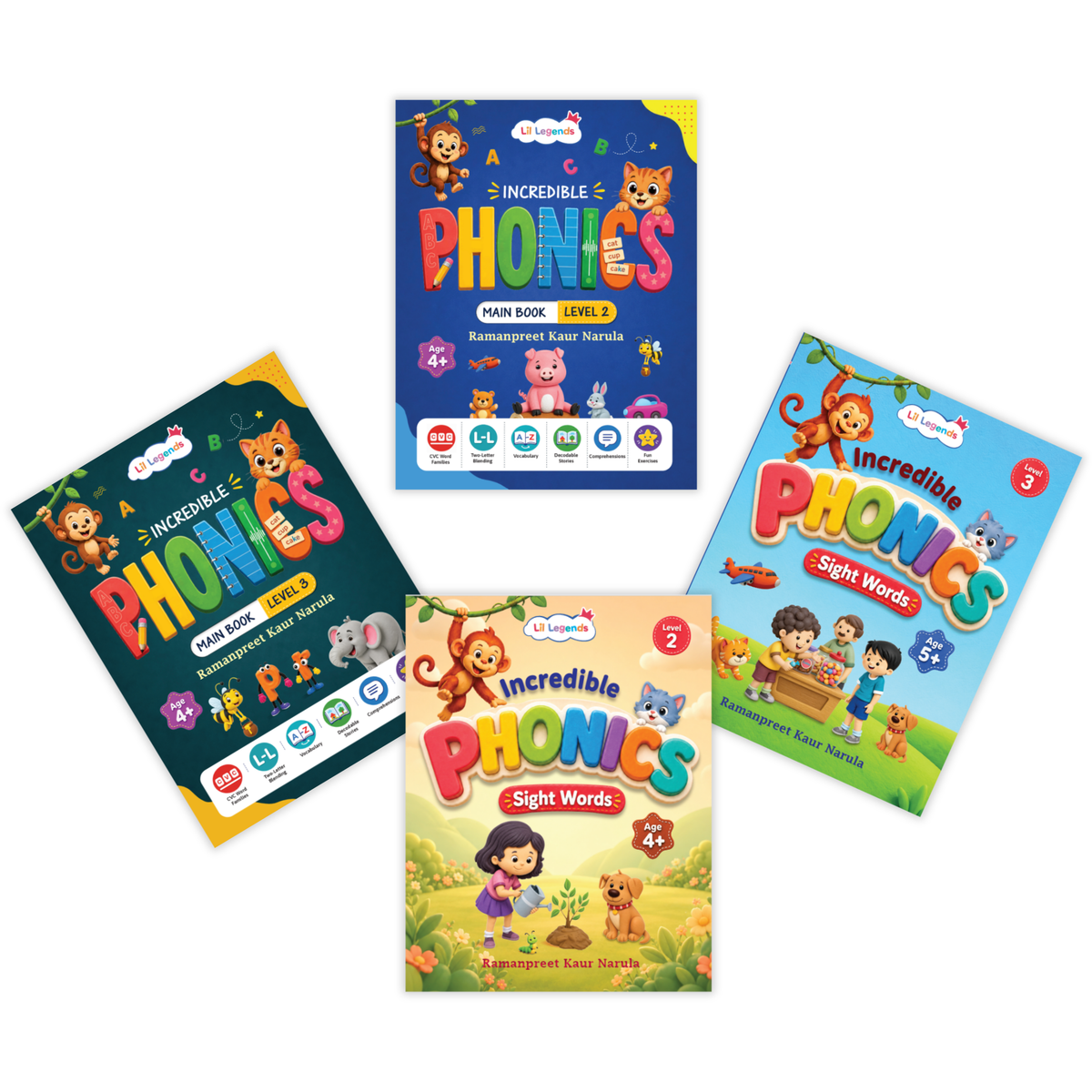Incredible Phonics for Builders Bundle – 4 Books | Level 2 & 3 Phonics Main Books + Sight Words | Reading, Phonics & Word-Building Skills | Learning Books for Ages 4–5+ 