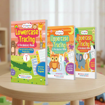 Alphabet Tracing & Vocabulary Bundle - Uppercase & Lowercase Writing Practice | Set of 3 Books | Ages 3–5 Yrs | 