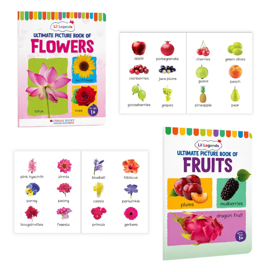 Lil Legends Set of 12 Picture Books - Early Learning Collection for Kids Age 1+ Years | Alphabet, Numbers, Birds, Flowers, Foods, Fruits, Vegetables, Wild Animals, Good Habits & Many More 