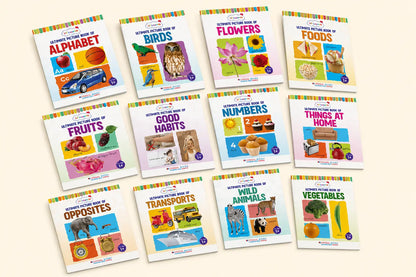 Lil Legends Set of 12 Picture Books - Early Learning Collection for Kids Age 1+ Years | Alphabet, Numbers, Birds, Flowers, Foods, Fruits, Vegetables, Wild Animals, Good Habits & Many More 