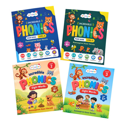 Incredible Phonics for Builders Bundle – 4 Books | Level 2 & 3 Phonics Main Books + Sight Words | Reading, Phonics & Word-Building Skills | Learning Books for Ages 4–5+ 