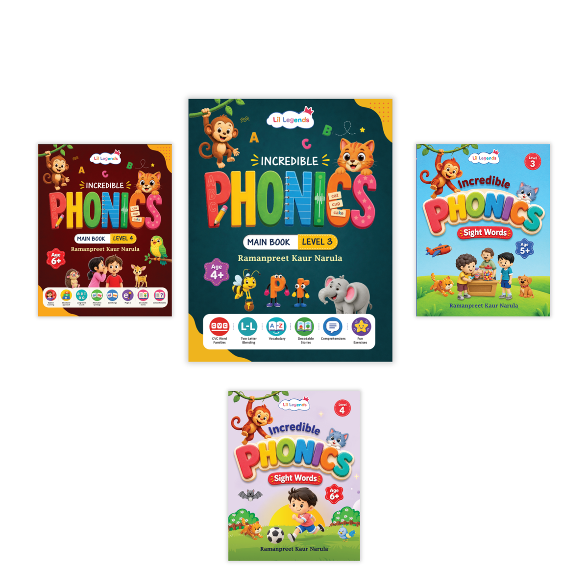 Incredible Phonics for Masters Bundle – 4 Books | Level 3 & 4 Phonics Main Books + Sight Words | Reading, Phonics & Word-Building Skills | Learning Books for Ages 5–6+ 