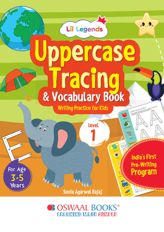 Oswaal Lil Legends Uppercase Tracing & Vocabulary Book for Kids | Level 1 | Writing Practice Workbook | Pre-Writing & Handwriting Skills | Age 3–5 Years