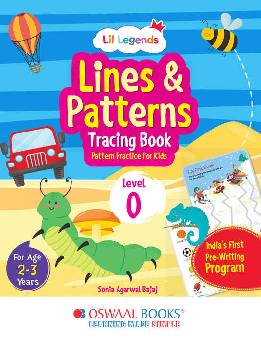 Oswaal Lil Legends Lines & Patterns Tracing Book for Kids | Level 0 | Pre-Writing Practice | Pencil Control & Fine Motor Skills | Age 2–3 Years | Activity Workbook