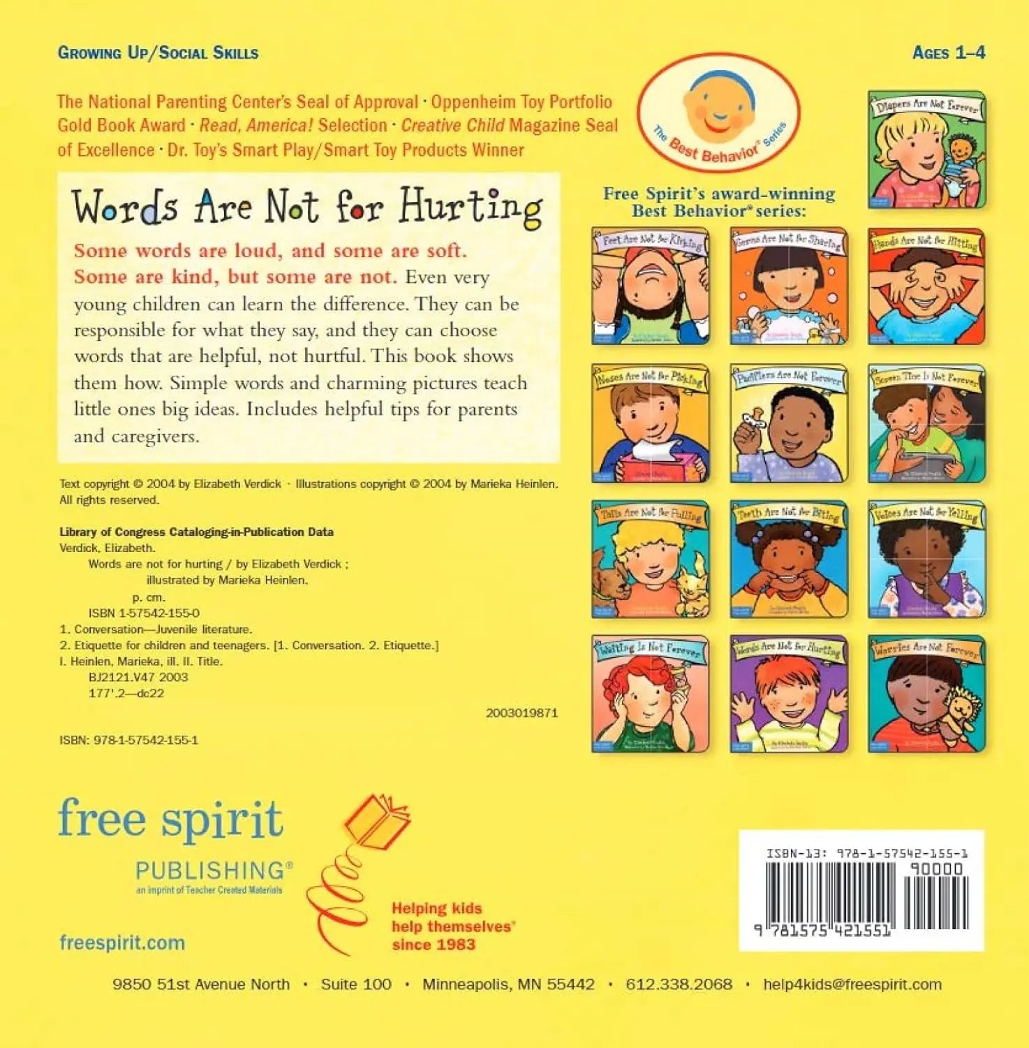 Words Are Not for Hurting (Best Behaviour Series) — Gentle Board Book for Toddlers (Ages 1-4 yrs) | Build Kind Words & Strong Relationships | by Free Spirit Publishing 