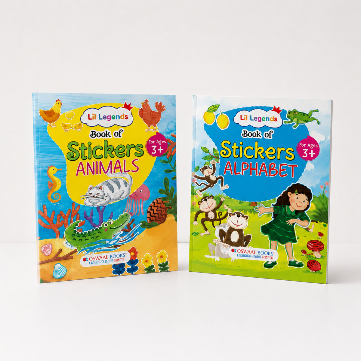 Lil Legends Books of Stickers Animals and Alphabets | Set of 2 for Age 3+ | Learn ABC and Counting With Fun Activities | Educational Workbook | For Toddlers/Nursery/LKG 