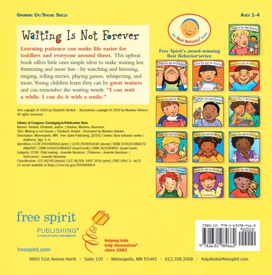 Waiting Is Not Forever (Best Behaviour Series) — Board Book for Toddlers (Ages 1-4 yrs) | Learn Patience & Kind Behaviour | by Free Spirit Publishing 
