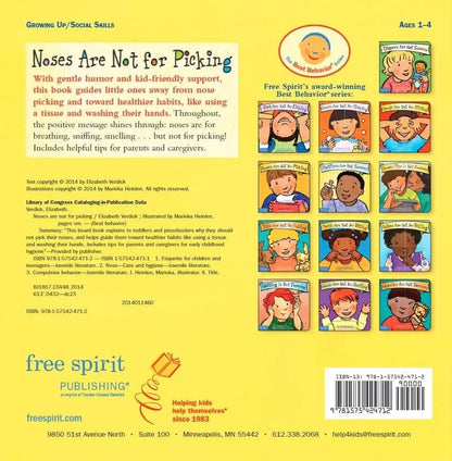 Noses Are Not for Picking (Best Behaviour Series) — Gentle Board Book for Toddlers (Ages 1-4 yrs) | Build Healthy Habits & Confidence | by Free Spirit Publishing 