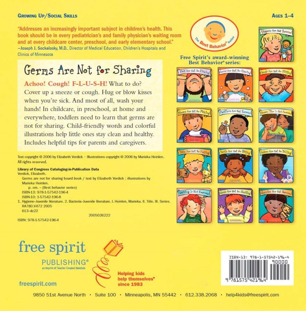 Germs Are Not for Sharing (Best Behaviour Series) — Gentle Board Book for Toddlers (Ages 1–4 yrs) | Build Healthy Habits & Body Awareness | by Free Spirit Publishing