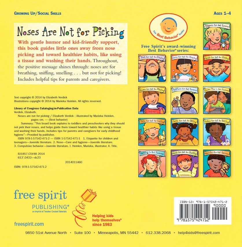 Noses Are Not for Picking (Best Behaviour Series) — Gentle Board Book for Toddlers (Ages 1-4 yrs) | Build Healthy Habits & Confidence | by Free Spirit Publishing