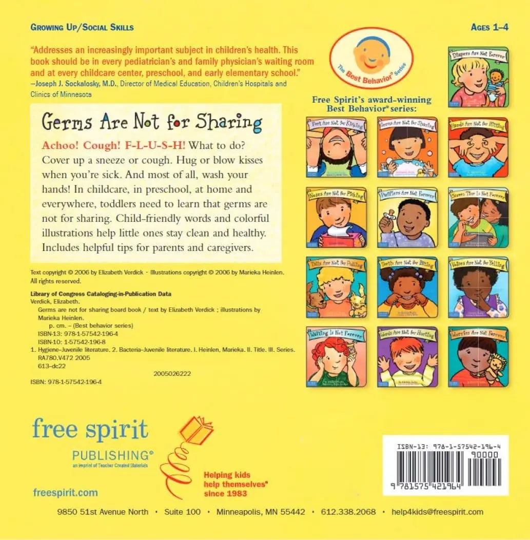 Germs Are Not for Sharing (Best Behaviour Series) — Gentle Board Book for Toddlers (Ages 1–4 yrs) | Build Healthy Habits & Body Awareness | by Free Spirit Publishing 