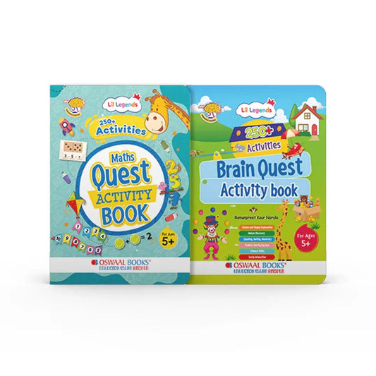 Lil Legends Brain & Maths Quest Books for Kids | Set of 2 | 250+ Activities | Tracing, Patterns, Colours, Shapes, Logic & Problem Solving | Age 5+ Years