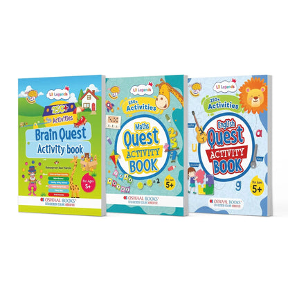 Lil Legends Brain, Maths & English Activity Book Set for Kids | Set of 3 Books | 750+ Exercises | Tracing, Logical Thinking & Language Skills | Age 5+ Years