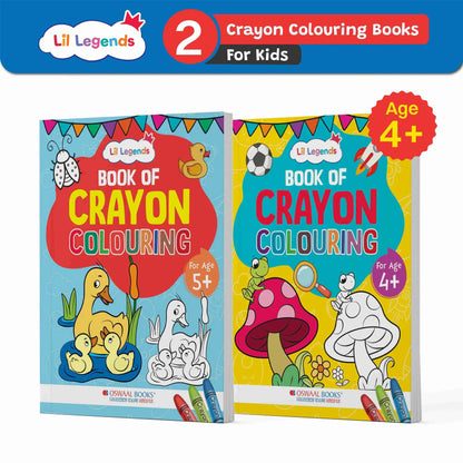 Lil Legends Books Of Crayon Colouring Set of 2 | Builds Focus, Creativity and Colour Recognition | Workbooks with Detailed Designs | For LKG/UKG | Age 4+ 