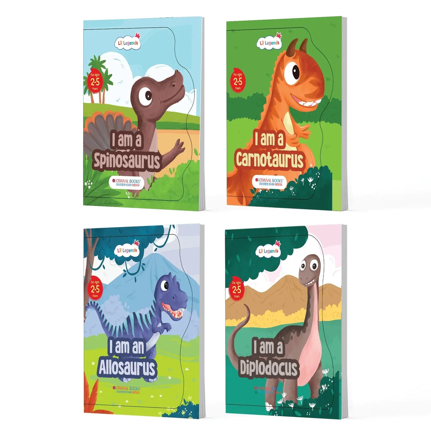 Lil Legends Dinosaur Shaped Board Books for Kids | Set of 4 Books | I am Spinosaurus, Carnotaurus, Allosaurus & Diplodocus | Durable Rhyming Books | Ages 2–5 Years | Board Book Set