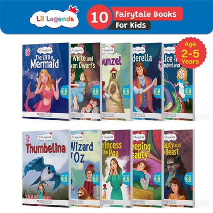 Lil Legends Fairy Tales for Kids | Set of 10 Books | Little Mermaid, Snow White, Rapunzel, Cinderella, Alice, Thumbelina, Wizard of Oz, Thumblina, Princess & the Pea & more | Ages 2–5 Years
