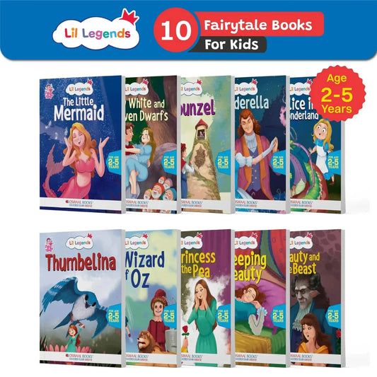 Lil Legends Fairy Tales for Kids | Set of 10 Books | Little Mermaid, Snow White, Rapunzel, Cinderella, Alice, Thumbelina, Wizard of Oz, Thumblina, Princess & the Pea & more | Ages 2–5 Years