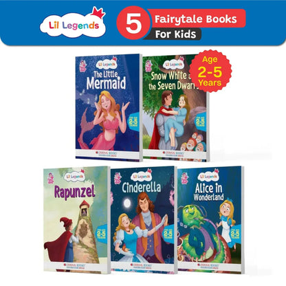 Lil Legends Fairy Tales for Kids | Set of 5 Books | Little Mermaid, Snow White, Rapunzel, Cinderella & Alice in Wonderland | Bed Time Story Books | Ages 2–5 Years