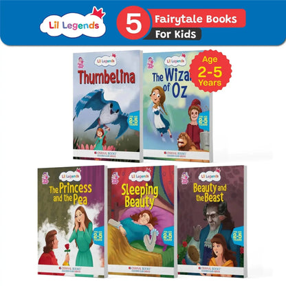 Lil Legends Fairy Tales for Kids | Set of 5 Books | Thumbelina, Wizard of Oz, Princess & the Pea, Sleeping Beauty & Beauty & the Beast | Bed Time Story | Ages 2–5