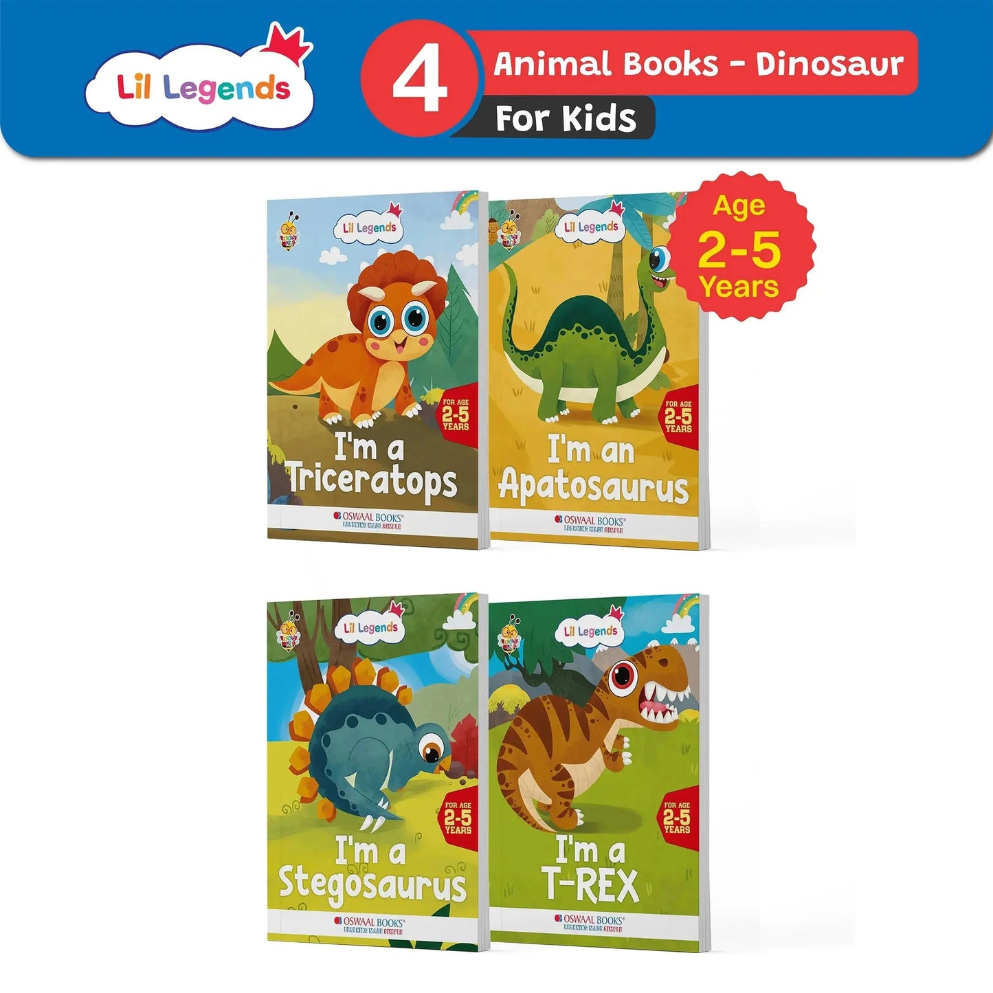 Lil Legends Know Me Series Dinosaurs - Set of 4 Illustrated Books for Kids Age 2+ Years | I am a T-Rex, Triceratops, Stegosaurus & Apatosaurus | Fun Facts Picture Book for Children