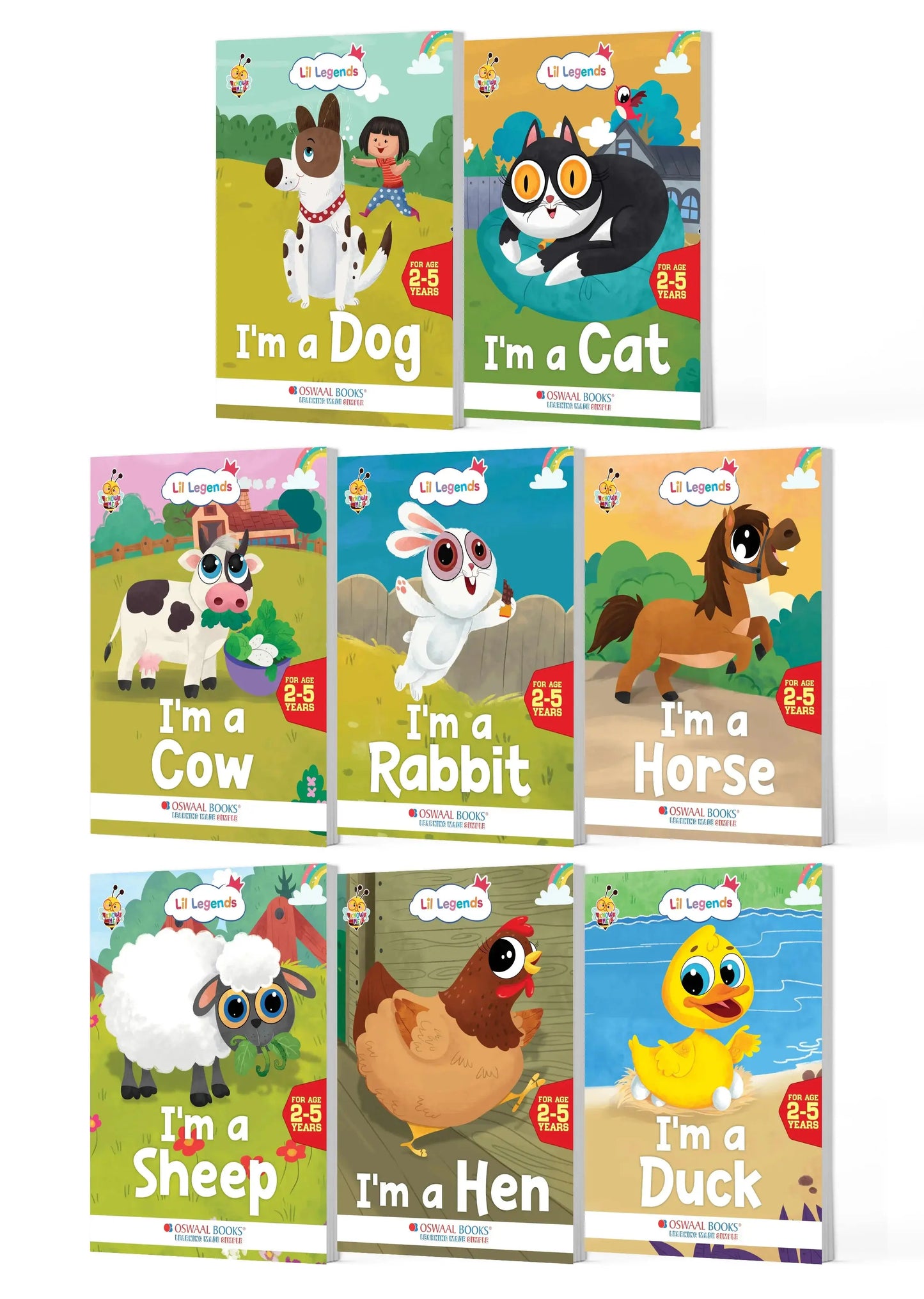 Lil Legends Know Me Series Farm & Pet Animals Set of 8 Books for Kids Age 2+ Years - Dog, Cat, Cow, Rabbit, Horse, Sheep, Hen & Duck | Vocabulary & Animal Picture Books 