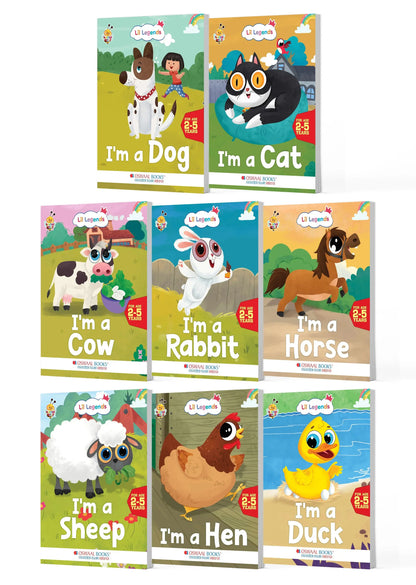 Lil Legends Know Me Series Farm & Pet Animals Set of 8 Books for Kids Age 2+ Years - Dog, Cat, Cow, Rabbit, Horse, Sheep, Hen & Duck | Vocabulary & Animal Picture Books 