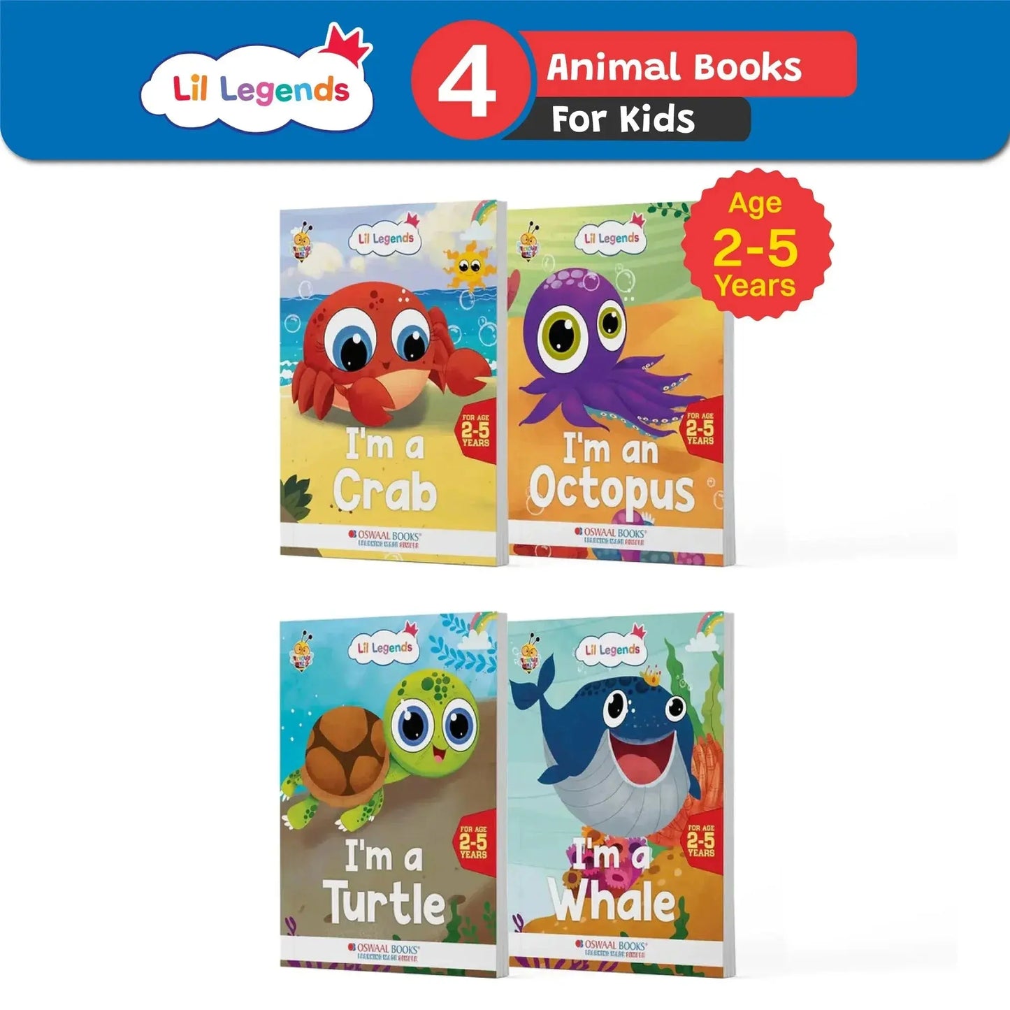 Lil Legends Know Me Series for Kids | Set of 4 Sea Animal Books | Crab, Octopus, Turtle & Whale | Illustrated Picture Books | Age 2+ Years | Early Learning | Reading Fun | | Paperback