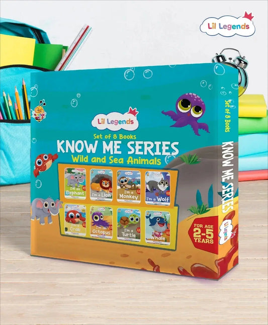 Lil Legends Know Me Series Gift Set - Boxset of 8 Wild & Sea Animal Books for Kids Age 2+ Years | Wolf, Monkey, Lion, Elephant, Whale, Turtle, Octopus & Crab | Picture Books for Early Learning