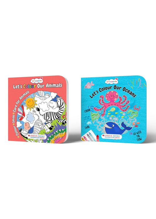 Lil Legends Let's Colour Animals & Ocean - Colouring Book Combo Set of 2 for Kids Age 3+ Years | Fun Activity Books | Early Learning & Creativity Books for Toddlers | Travel-Friendly