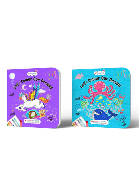 Lil Legends Let's Colour Dreams & Ocean - Colouring Book Combo Set of 2 for Kids Age 3+ Years | Fun Activity Books | Early Learning & Creativity Books for Toddlers | Travel-Friendly
