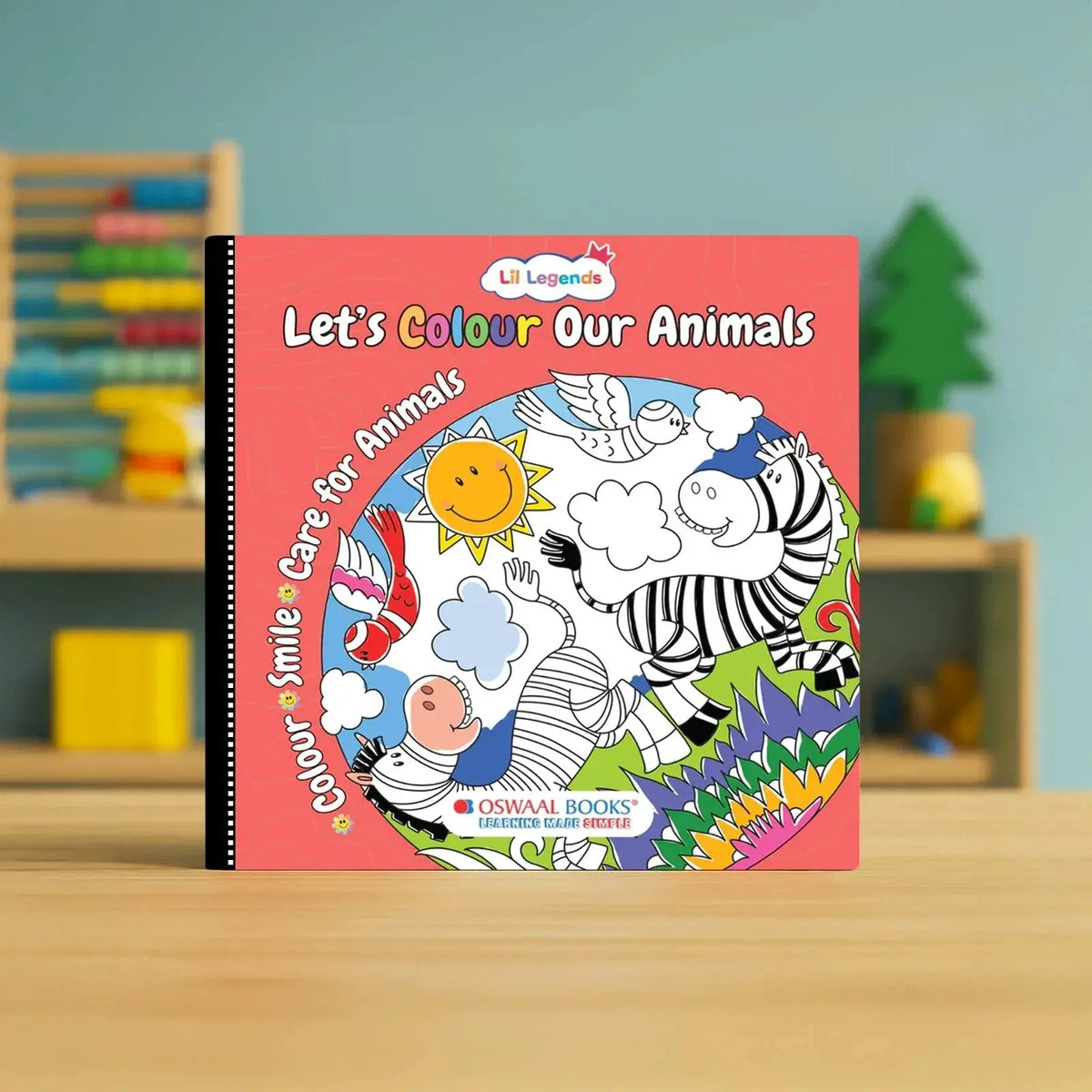 Lil Legends Let's Colour Our Animals Colouring Book for Kids | Builds Colour Recognition, Focus and Creativity | Travel-Friendly Hardboard Support | For UKG/Primary |  Age 4+ 