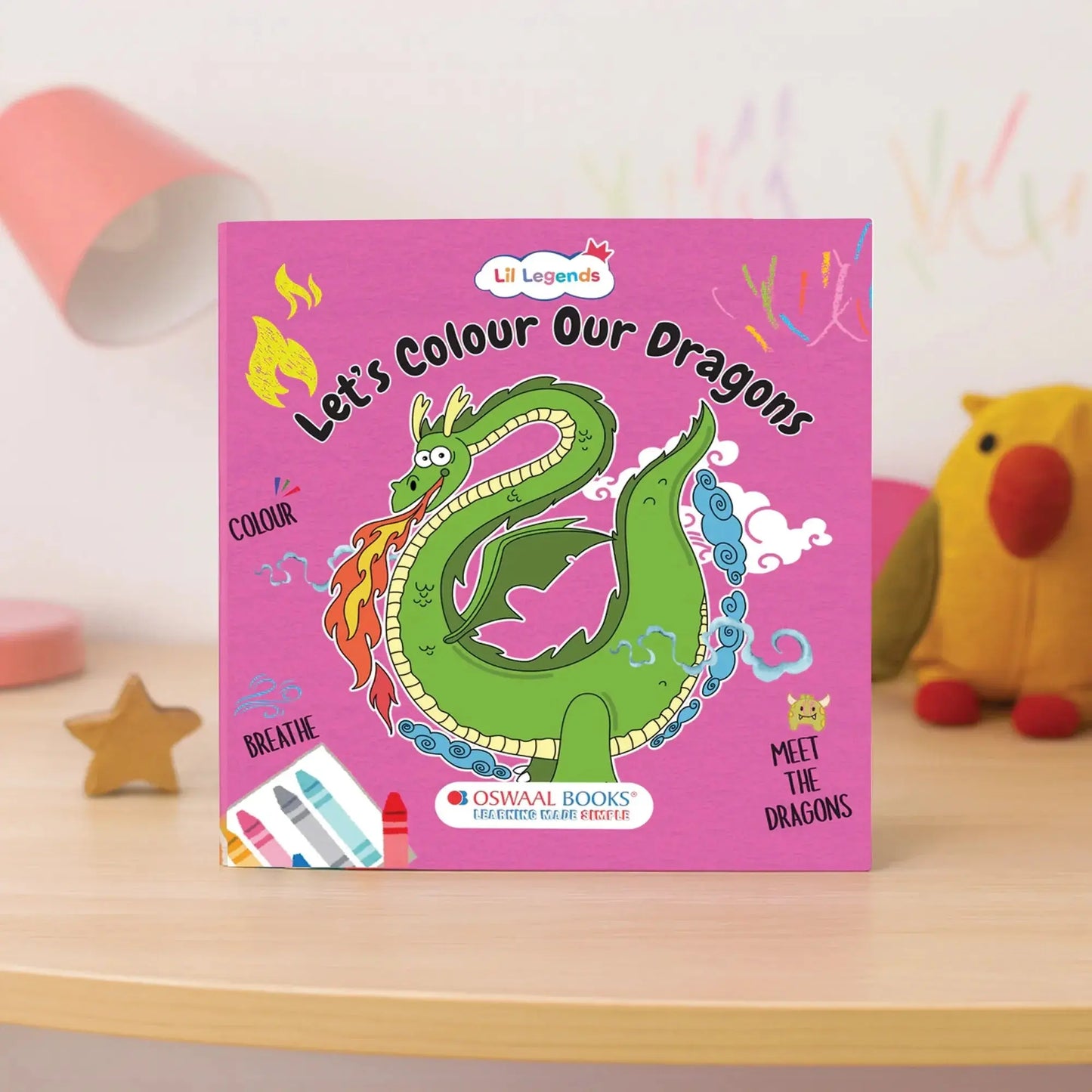 Lil Legends Let's Colour Our Dragons Colouring Book for Kids | Builds Colour Recognition, Focus and Creativity | Travel-Friendly Hardboard Support | For UKG/Primary | Age 4+ 