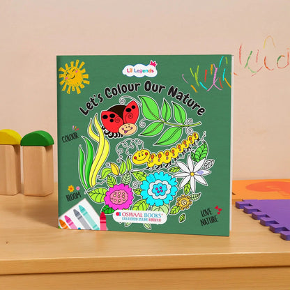 Lil Legends Let's Colour Our Nature Colouring Book for Kids | Builds Colour Recognition, Focus and Creativity | Travel-Friendly Hardboard Support | For UKG/Primary | Age 4+ 