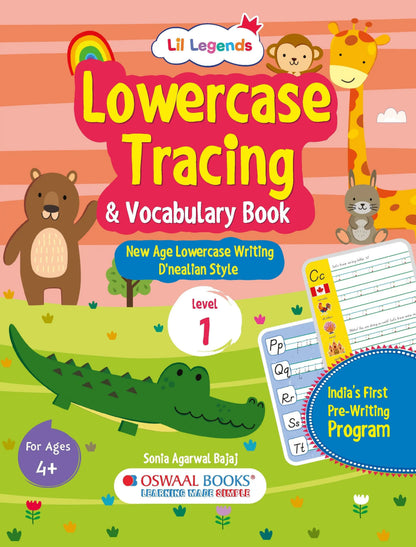 Lil Legends Lowercase Tracing & Vocabulary Book for Kids | Level 1 | Illustrated Pre-Writing Workbook | Learn Small Letters | Age 4+ Years | Paperback | Activity Book