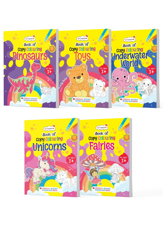 Lil Legends Magical & Imaginary World Copy Colouring Books for Kids | Set of 5 Books | Dinosaurs, Unicorns, Toys, Fairies & Underwater World | Motor Skills | Age 3+ Years