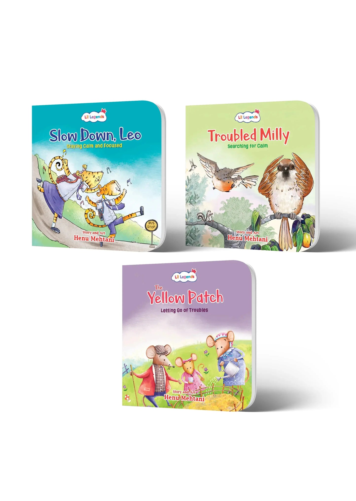 Lil Legends Mindful Moments Series -  Slow Down Leo, Troubled Milly and The Yellow Patch | Set of 3 Books for Kids | Illustrated Stories to Build Concentration and Self Control | Age 5+ 