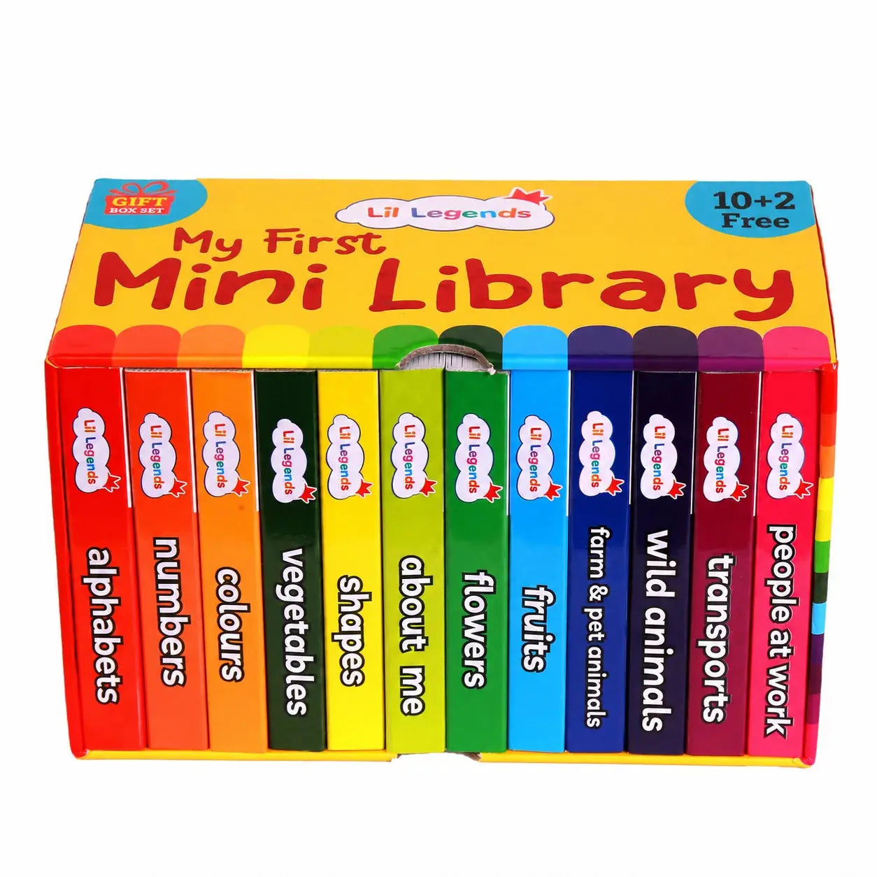 Lil Legends My First Mini Library Vol 1 - Box Set of 12 Early Learning Board Books for Kids Age 2-4 Years | Alphabet, Numbers, Colours, Shapes, Animals, Fruits, Vegetables, Birds, Transport & More