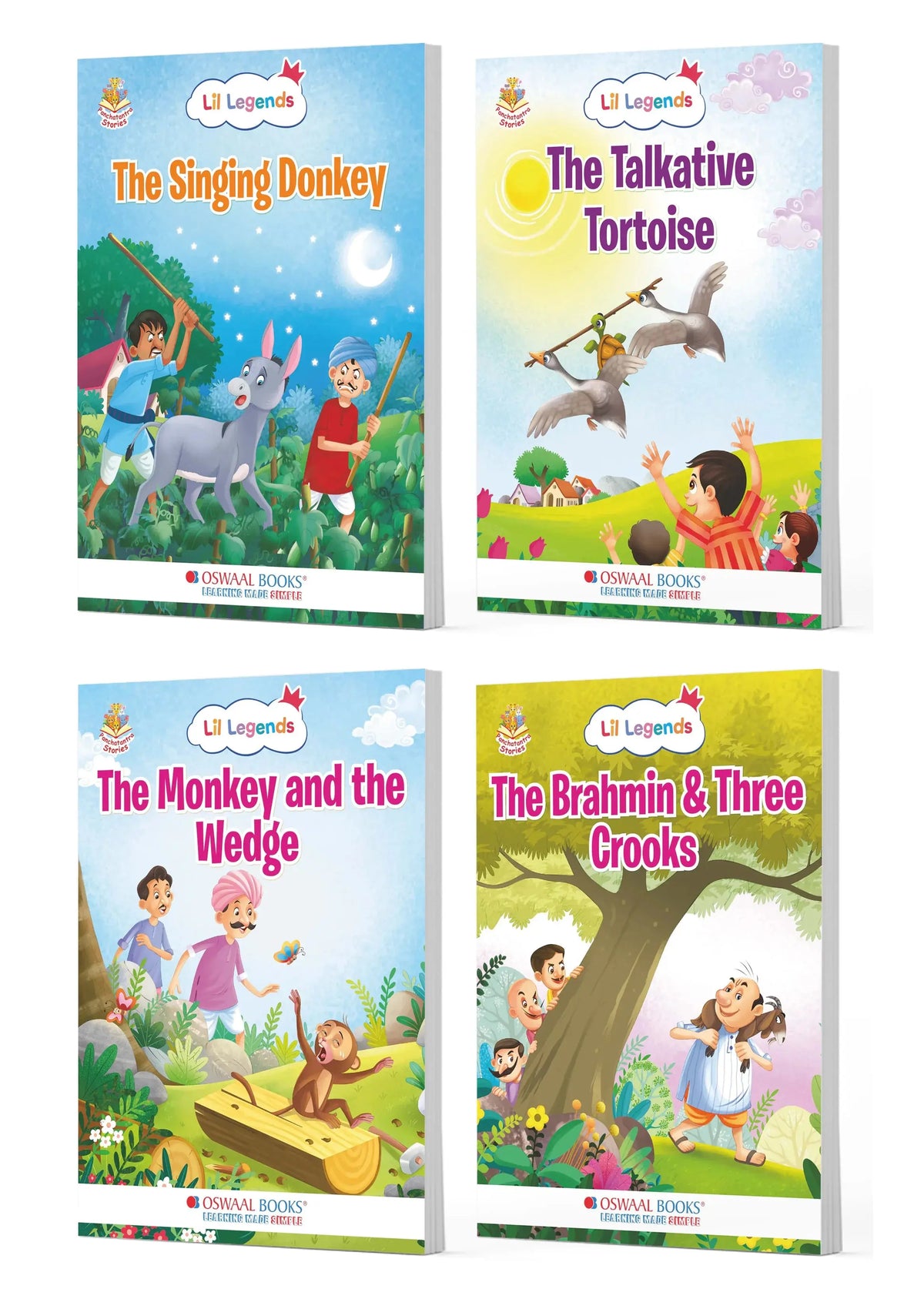 Lil Legends Panchatantra Life Lessons Set of 4 Story Books for Kids Age 2+ Years - Singing Donkey, Talkative Tortoise, Monkey & Brahmin | Illustrated Stories for Moral Values 
