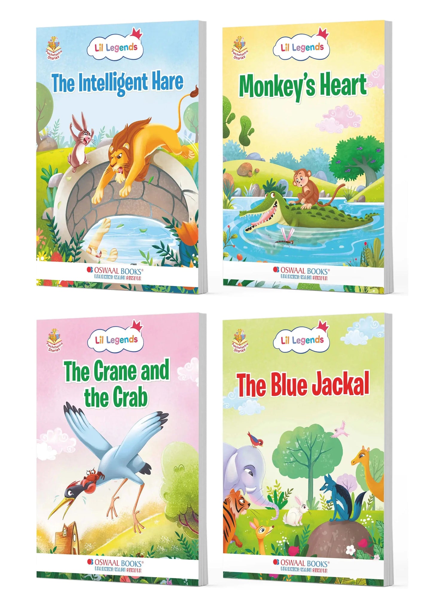 Lil Legends Panchatantra Wisdom Tales Set of 4 Story Books for Kids Age 2+ Years - Intelligent Hare, Monkey's Heart, Crane & Blue Jackal | Illustrated Stories for Moral Values 