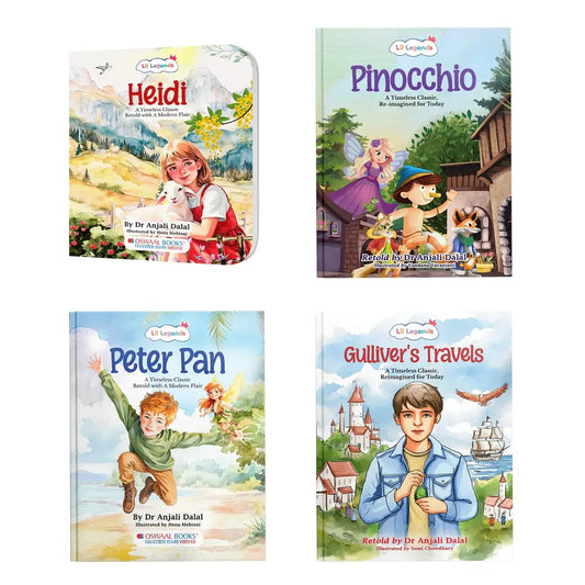 Lil Legends Re-Imagined Classics - Illustrated Classic Story Books Set of 4 for Kids - Heidi, Pinocchio, Peter Pan & Gulliver's Travels | Timeless Tales Retold for Young Readers | Age 7+ Years